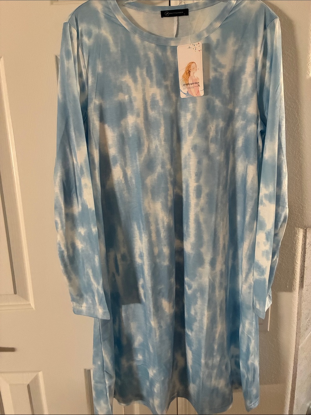 Large Blue Tie-Dye Long Sleeve Dress